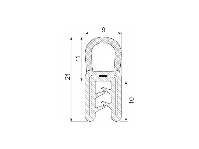 KANTLISTE M/STÅLINDLÆG F/1-2.5MM PL SORT PVC MED VULK AF SVAMPEGUMMI