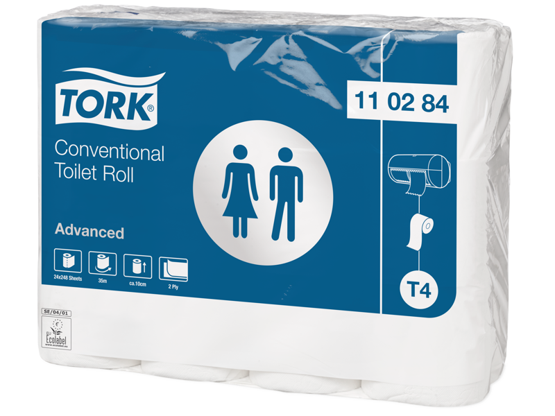 T-TORK TOILETPAPIR HVID 2-LAG Ø10CM 248 BLADE 24 RULLER
