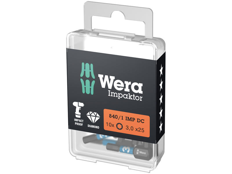 WERA IMPAKTOR BITS 840/1 IMP DC Hex-Plus DIY, 3 X 25 MM, 10 DELE