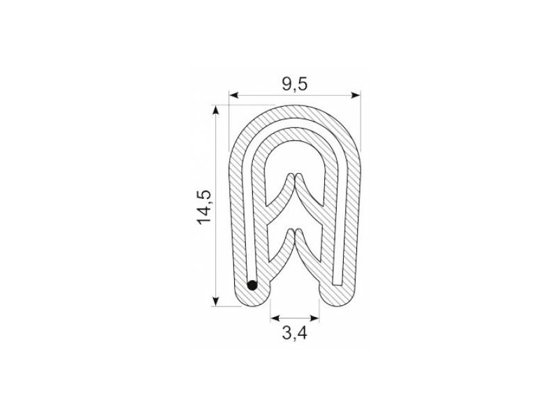 KANTLISTE M/STÅLINDLÆG F/1-3MM EPDM 9.5X14.5 MM