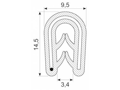 KANTLISTE M/STÅLINDLÆG F/1-3MM EPDM 9.5X14.5 MM