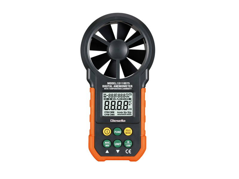 DIESELLA LUFTHASTIGHEDSMÅLER MED Ø65 MM VINGEHJUL OG USB DATAUDGANG
