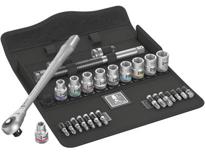 WERA ZYKLOP METAL-SKRALDESÆT 8100 SC 10, GENNEMSTIKSFIRKANT, 1/2"-TILSLUTNING, TOMMEMÅL, 28 DELE