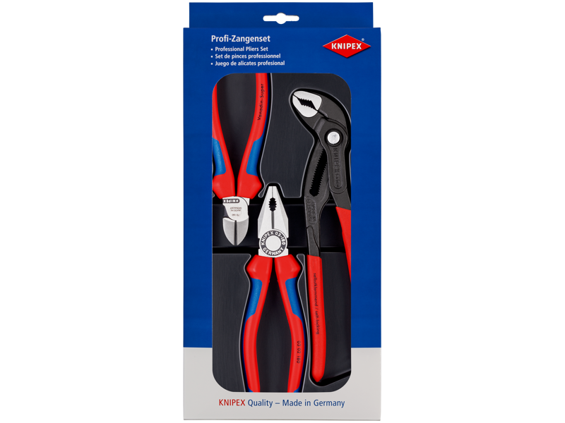 KNIPEX 00 20 09 V01 TANGSÆT KOMBITANG-SIDEBIDETANG-VANDPUMPETANG, 3 STK
