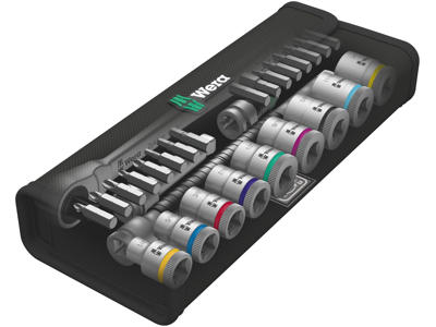 WERA ZYKLOP METAL-SKRALDESÆT 8100 SB 11, OMSKIFTERGREB, 3/8"-TILSLUTNING, TOMMEMÅL, 29 DELE