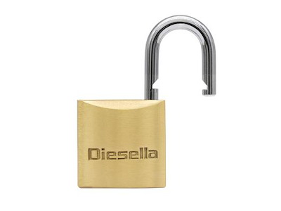 DIESELLA HÆNGELÅS 20MM, MESSINGHUS/STÅLBØJLE, 3 NØGLER