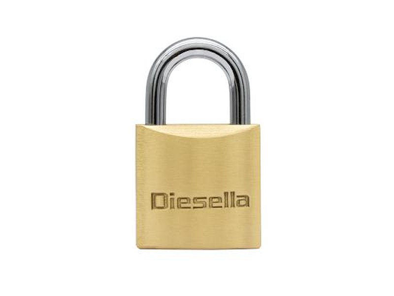 DIESELLA HÆNGELÅS 20MM, MESSINGHUS/STÅLBØJLE, 3 NØGLER