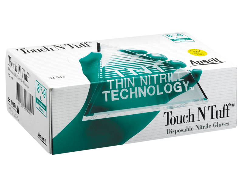 TOUCH N TUFF HANDSKE GRØN 92600090 NITRIL U/PUDDER STR L/8.5-9  - 100STK