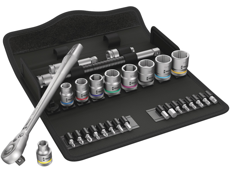 WERA ZYKLOP METAL-SKRALDESÆT 8100 SB 11, OMSKIFTERGREB, 3/8"-TILSLUTNING, TOMMEMÅL, 29 DELE