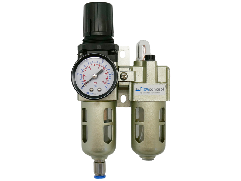 FILTERREGULATOR MED SMØREAPP INCL. MANOMETER 0-10BAR 1/4" TILSLUTN.