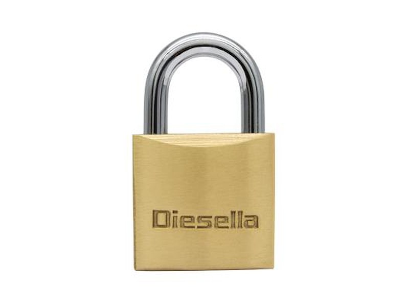 DIESELLA HÆNGELÅS 25MM, MESSINGHUS/STÅLBØJLE, 3 NØGLER