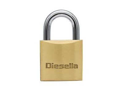 DIESELLA HÆNGELÅS 25MM, MESSINGHUS/STÅLBØJLE, 3 NØGLER