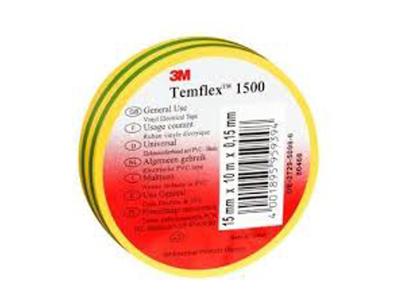 3M TEMFLEX VINYL EL-TAPE 1500 GUL/GRØN GUL/GRØN 1 RULLE AF 10STK NR 7000106670