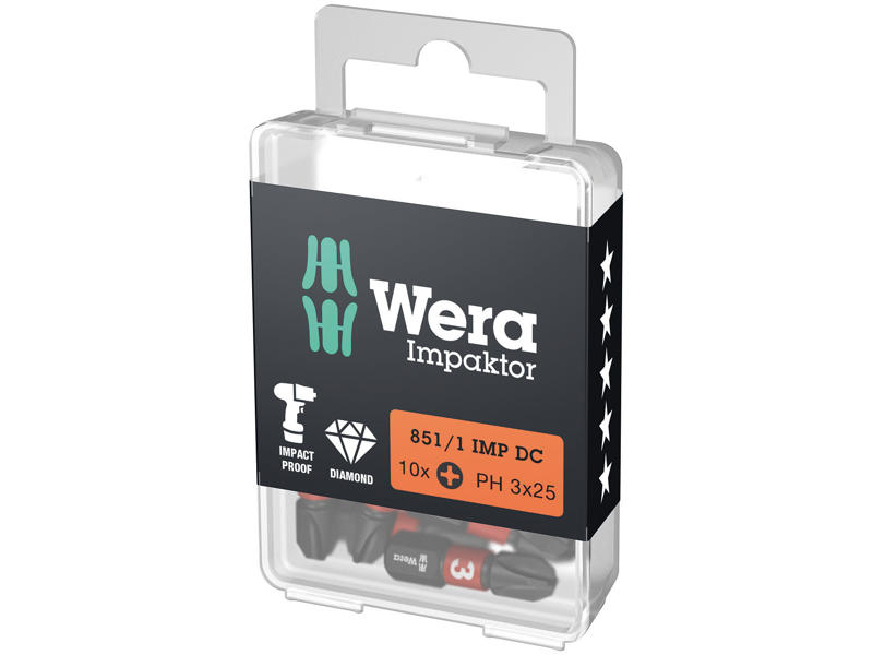 WERA IMPAKTOR PH BITS 851/1 IMP DC PH DIY, PH 3 X 25 MM, 10 DELE