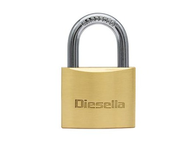 DIESELLA HÆNGELÅS 40MM, MESSINGHUS/STÅLBØJLE, 3 NØGLER