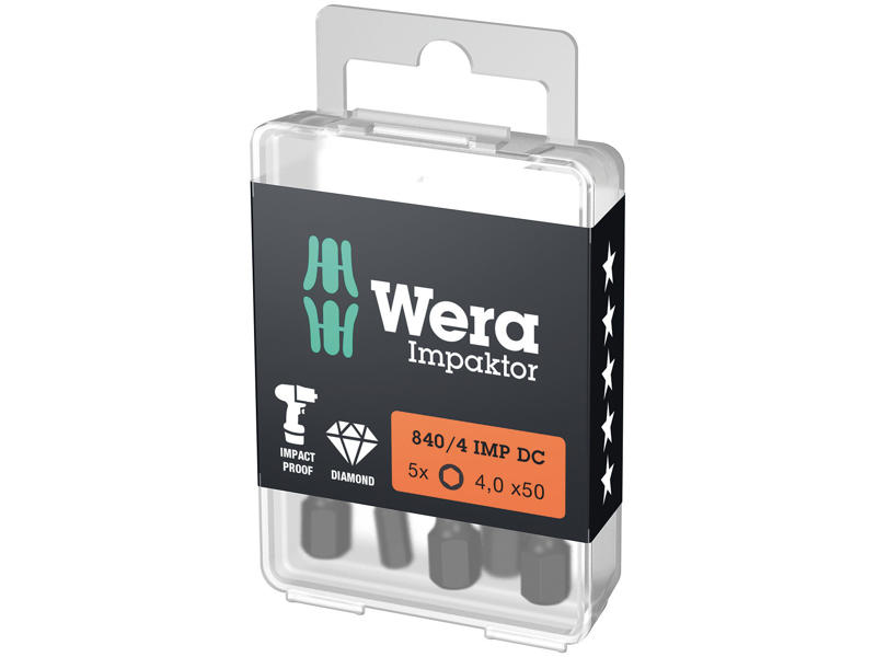 WERA IMPAKTOR BITS 840/4 IMP DC Hex-Plus DIY, 4 X 50 MM, 5 DELE