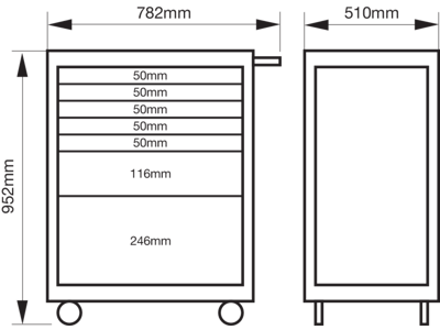 BAHCO VÆRKSTEDSVOGN E72 7 SKUFFER SORT RAL 9005 - TOM