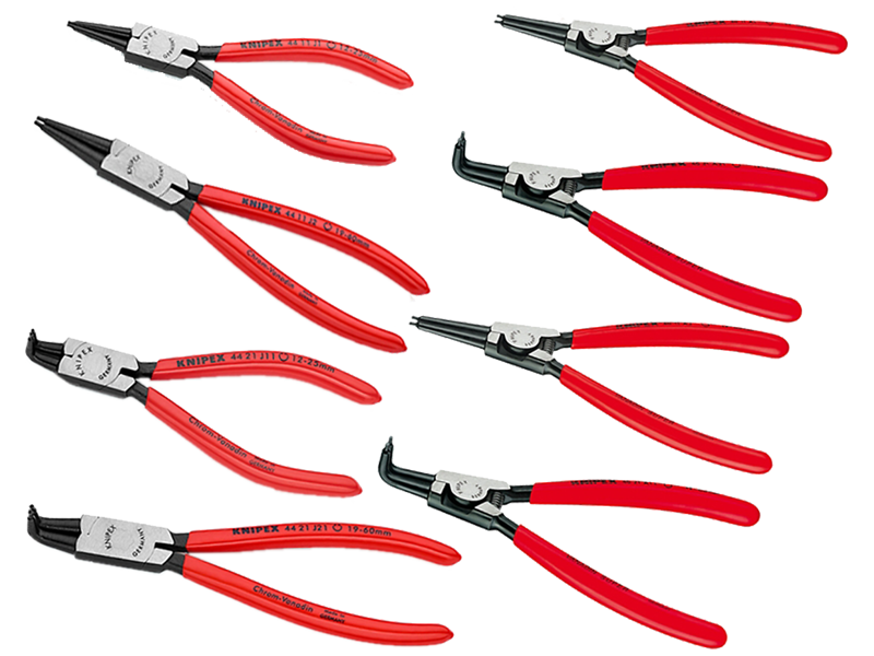 KNIPEX 00 20 04 V01 LÅSERINGSTANGSÆT INDV. /UDV. LIGE/BUET, I ALT 8 STK