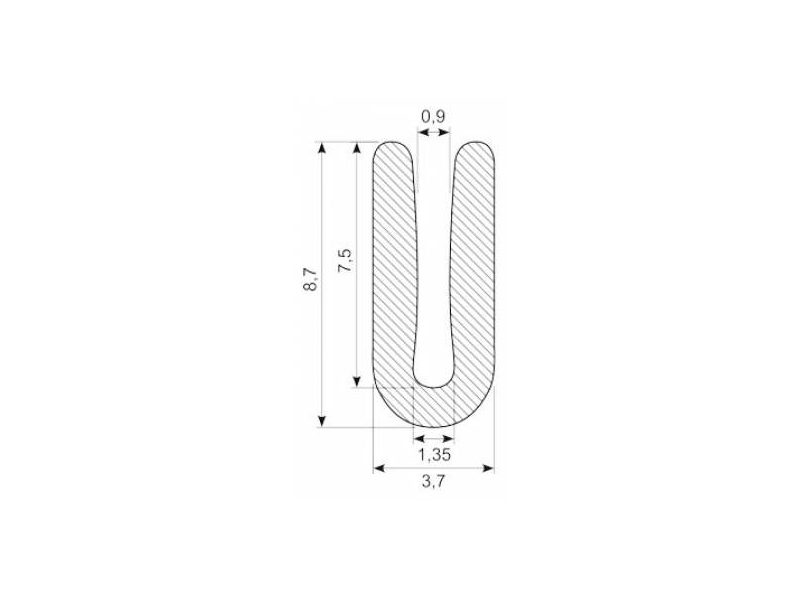 U PROFIL GUMMI EPDM  1MM SPOR UDV. MÅL 8.7X3.7MM