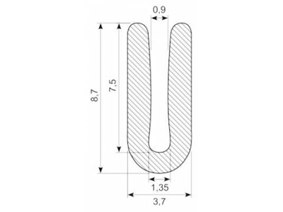 U PROFIL GUMMI EPDM  1MM SPOR UDV. MÅL 8.7X3.7MM