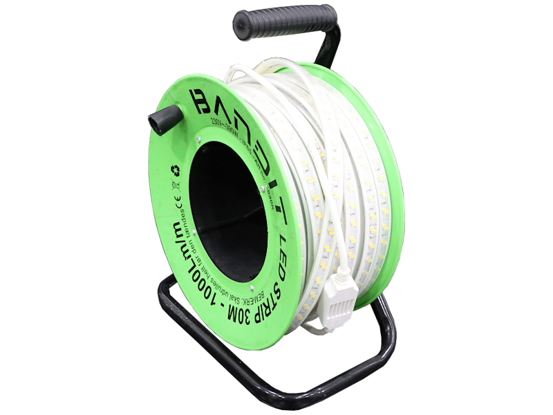 BANDIT LED LYSSTRIBER PÅ TROMLE 30 MTR 18X7MM BÅND 230V 13W/MTR