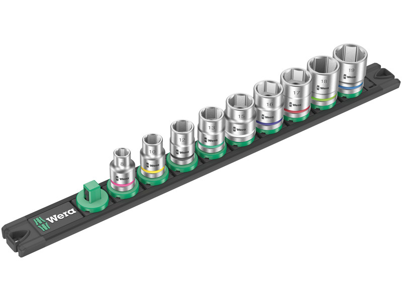 WERA TOP-MAGNETLISTE B 4 ZYKLOP TOPNØGLEINDSATS-SÆT Socket Rail B 4, 3/8"-TILSLUTNING, 9 DELE