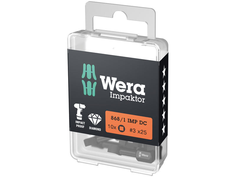 WERA IMPAKTOR INDVENDIG FIRKANT BITS 868/1 IMP DC DIY, # 3 X 25 MM, 10 DELE