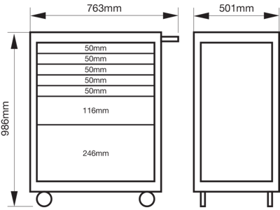 BAHCO VÆRKSTEDSVOGN C75 7 SKUFFER SORT RAL9005 - TOM