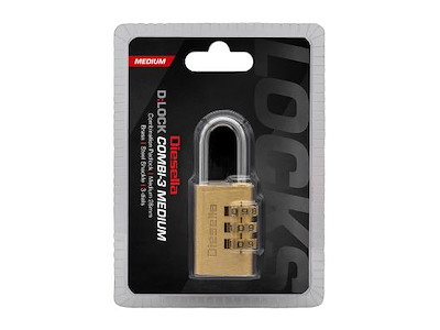 DIESELLA KODEHÆNGELÅS 28MM, MESSINGHUS/STÅLBØJLE, 3-CIFRET