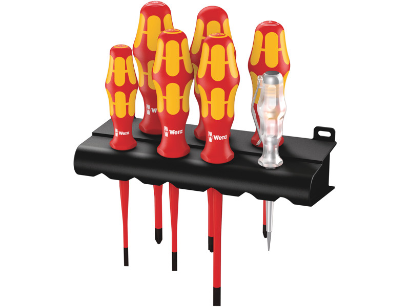 WERA RACK SKRUETRÆKKERSÆT KRAFTFORM PLUS SERIE 100 + ENKELTPOLET FASETESTER + RACK