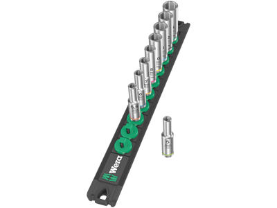 WERA TOP-MAGNETLISTE A DEEP 1 TOPNØGLEINDSATS-SÆT Socket Rail A Deep 1, 1/4"-TILSLUTNING, 9 DELE