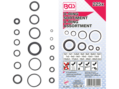 O-RINGSSORTIMENT Ø 3 - 22 MM 225 DELE